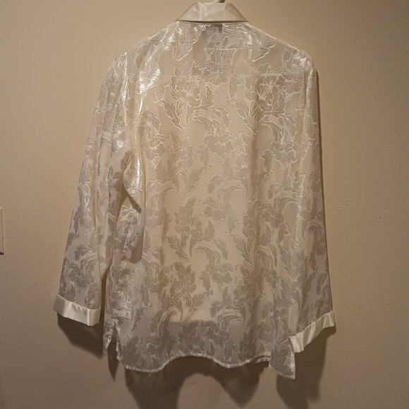 Private Luxuries Womens L Pajama 2-Pc Lounge Wear Set Ivory Sheer Top Satin NWT - Picture 3 of 12